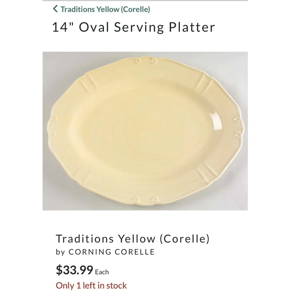 Corelle Traditions Yellow 14.5” Oval Serving Platter Vintage